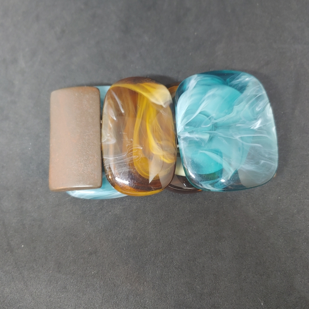 Stretch Panel Linked Bracelet Teal & Brown Marble… - image 2